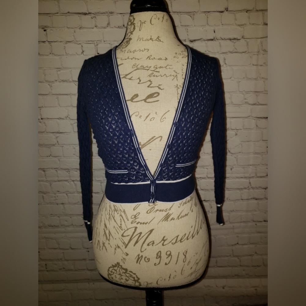 Knit Cropped Cardigan - Blue - Picture 1 of 3